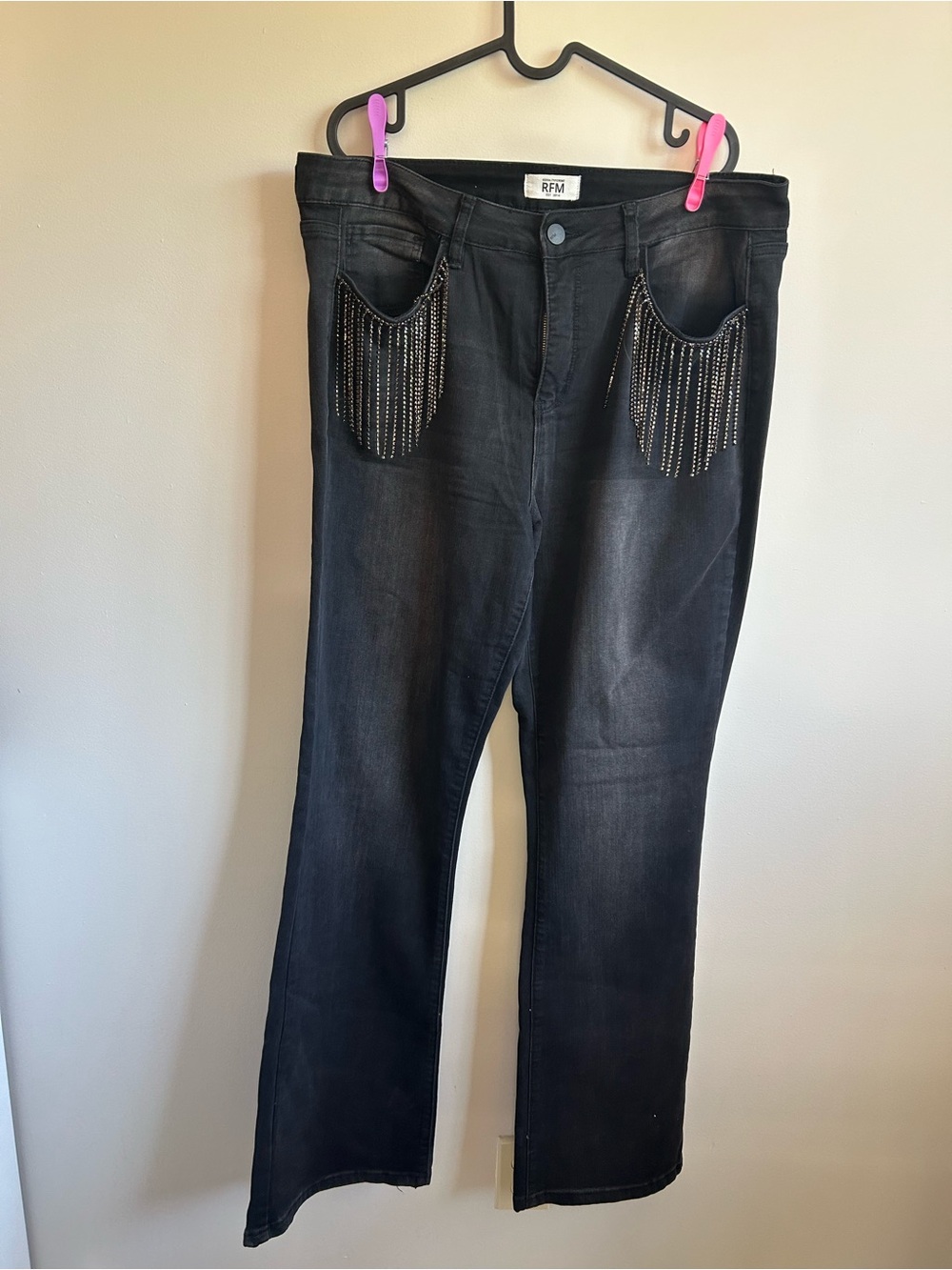 Royalty For Me Black Jeans with Beaded Fringe Pockets